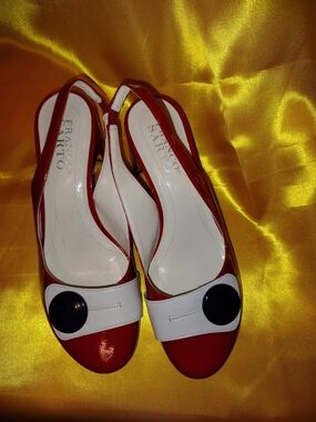 Franco Sarto Red and White Slingback Pumps with Black Accent